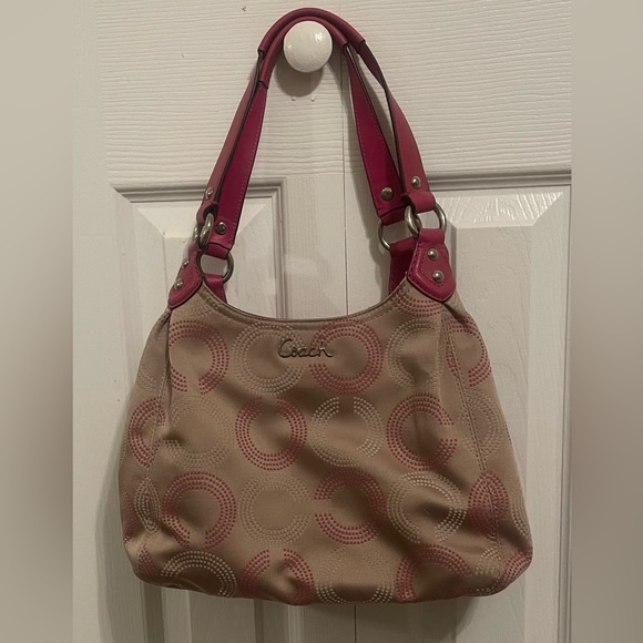 Coach Pink and Tan Shoulder Bag - Picture 1 of 7
